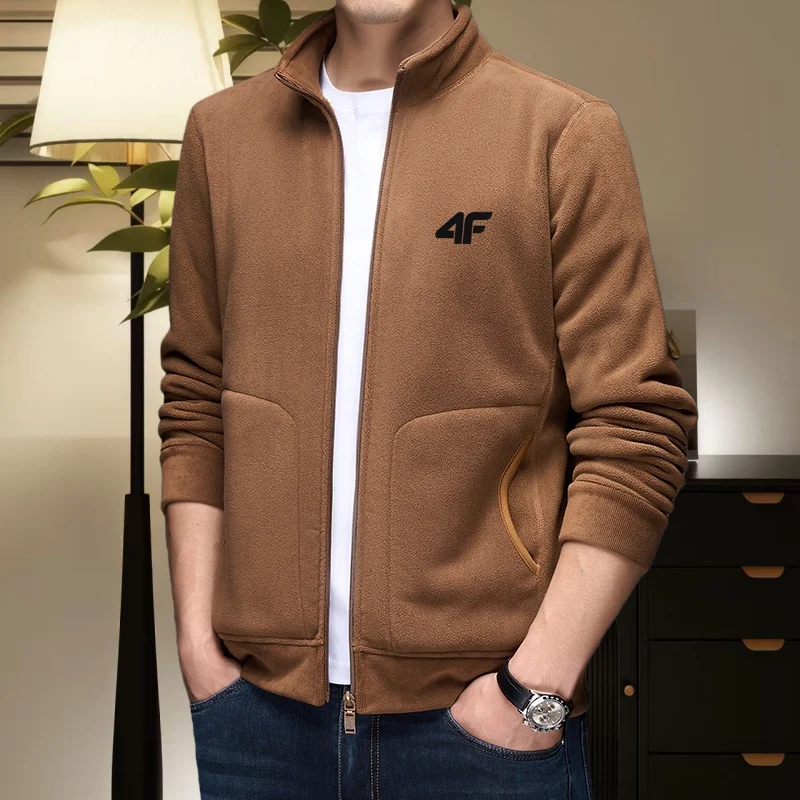 

Роскошная брендовая осенне-зимняя новая удобная бархатная теплая куртка с воротником-стойкой для мужчин, изысканный кардиган на молнии с вышивкой