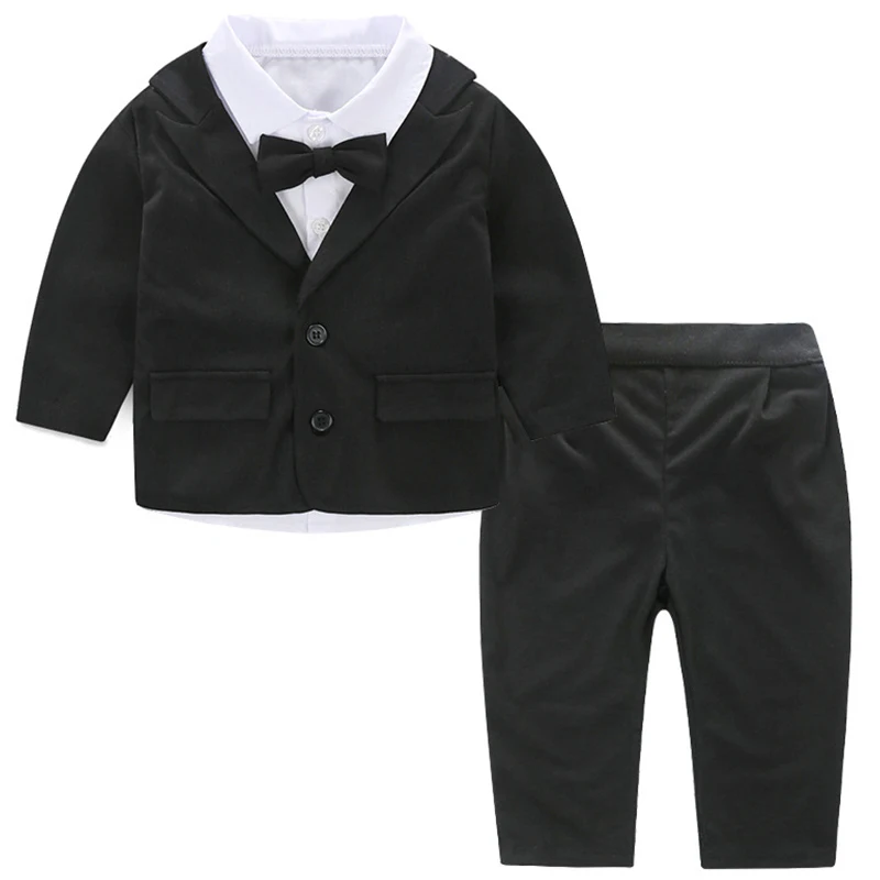 3Piece Spring Fall Newborn Baby Boy Clothes Fashion Gentleman Suit Black Infant Coat+White Shirt+Pants Kids Clothing Set BC2038