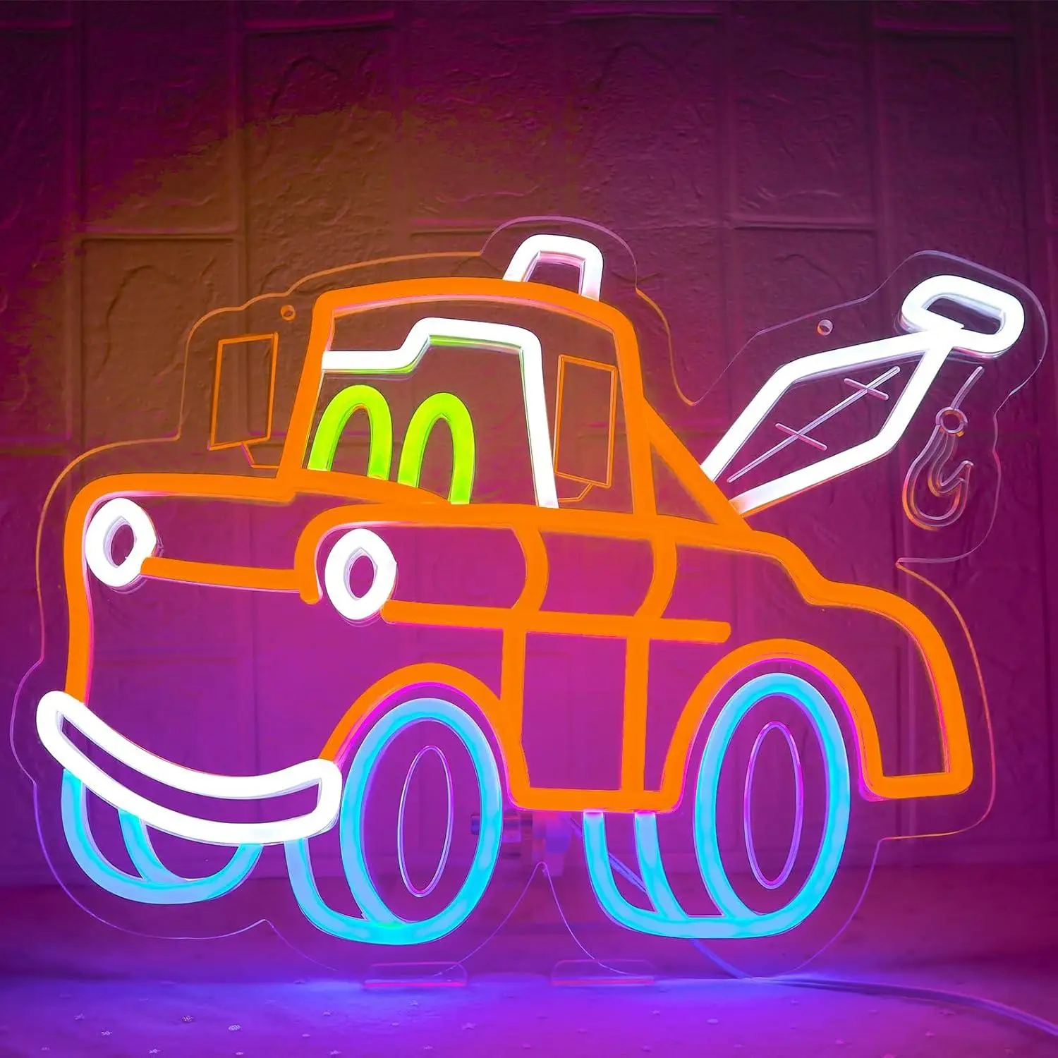 Cartoon Tow Truck Neon Sign USB Dimmable LED Light for Bedroom Man Cave Kids Rooms Dormitory Wall Art Decor Gifts for Children