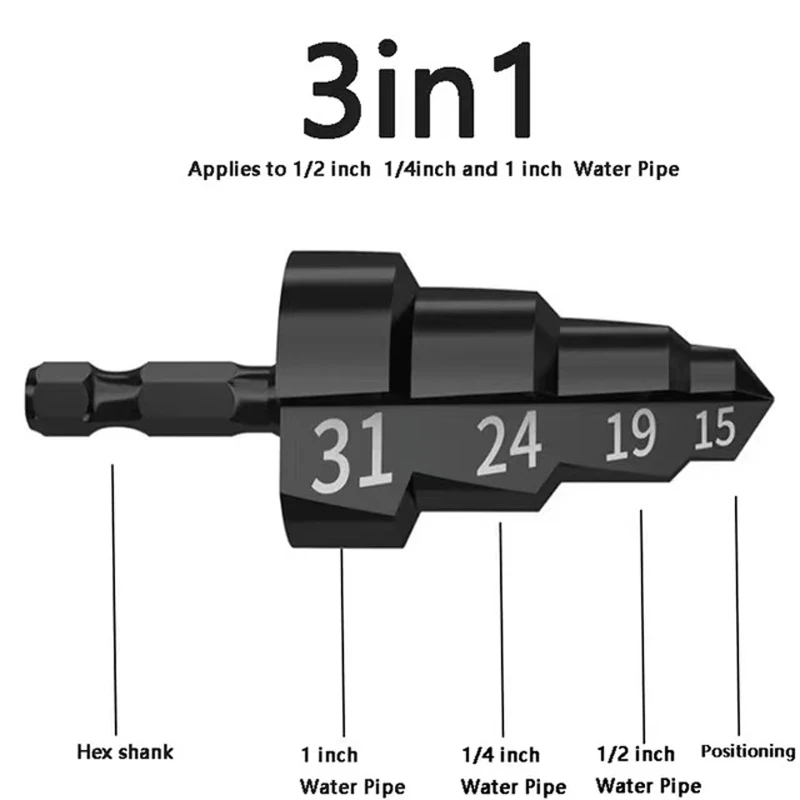 SenNan 3 IN 1 PPR Lifting Drill Bit 15/19/24/31mm Step Drill Bit Hex Shank Hole Opener Core Drill Bits for Water Pipe Reaming AA