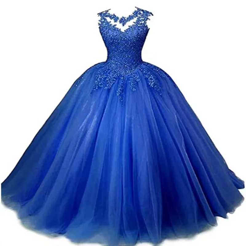 Elegant Ball Gowns Vintage Quinceanera Dresses Appliques Tulle Lace Prom Party Gowns Formal Graduation Dress Vestido