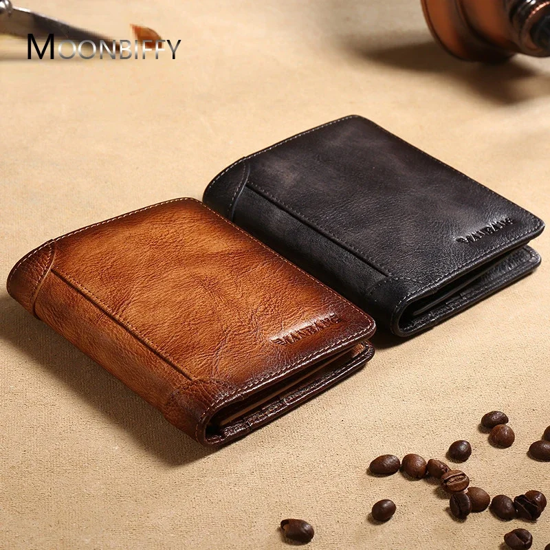 

2022 New HOT Genuine Leather Men Wallet Small Mini Card Holder Male Wallet Pocket Retro Purse Wallet for Men High Quality