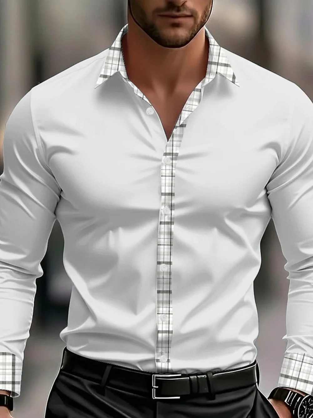 

Мужская однотонная деловая повседневная рубашка, уличная модная уличная мужская рубашка с лацканами и длинными рукавами на пуговицах с 3D принтом