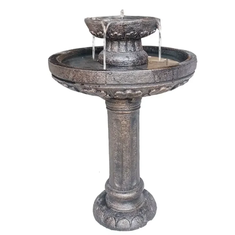 Solar Lighted Power with Battery and Electric Portable Outdoor Fiberglass Resin Decorative Bird Bath Fountain for Wedding