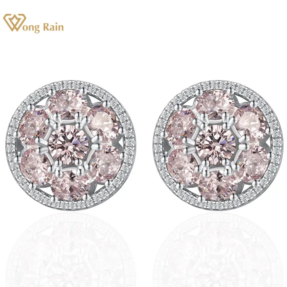 

Wong Rain Romantic 100% 925 Sterling Silver Round Cut Pink Sapphire Gemstone Ear Studs Earrings Fine Jewelry for Women Wholesale