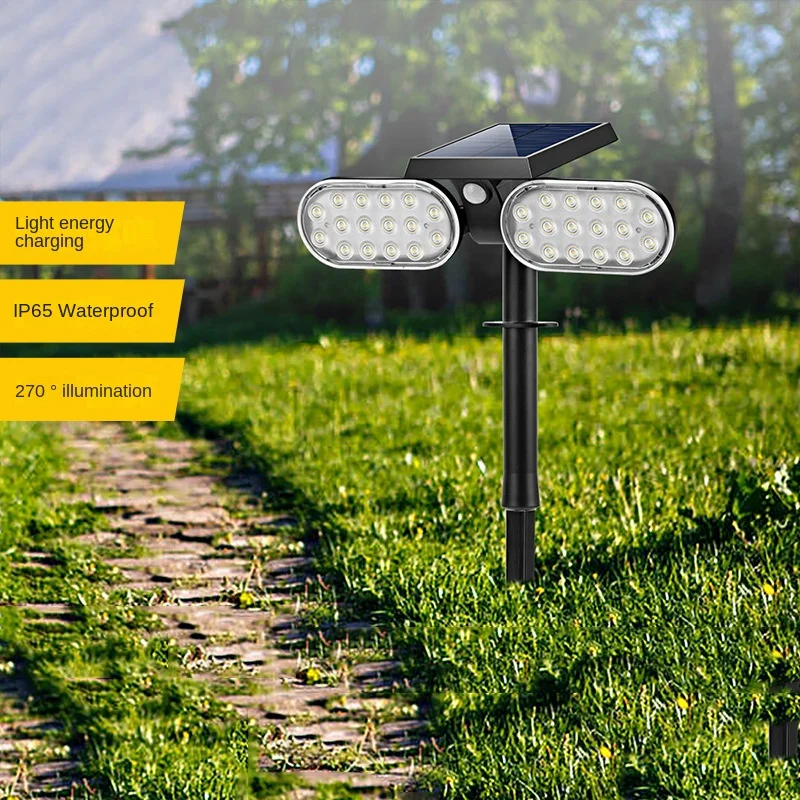 

Solar Double-Headed Human Body Induction Wall Lamp Outdoor Led Lawn Garden Lamp 360-Degree Rotating Household Spotlight