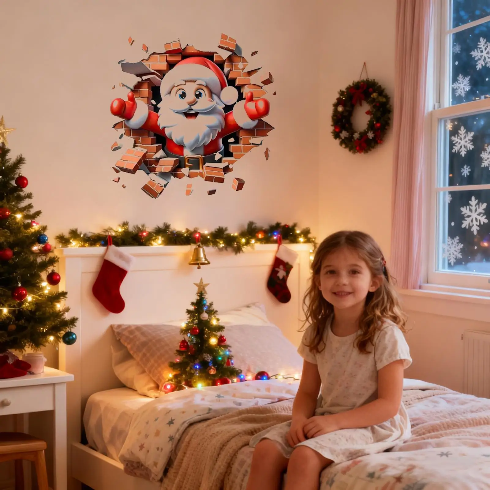 سانتا كلوز الجدار ملصق مائي 2D سانتا كلوز كسر الجدار ملصق زينة عيد الميلاد مقعد المرحاض غطاء الشارات ديكور المنزل