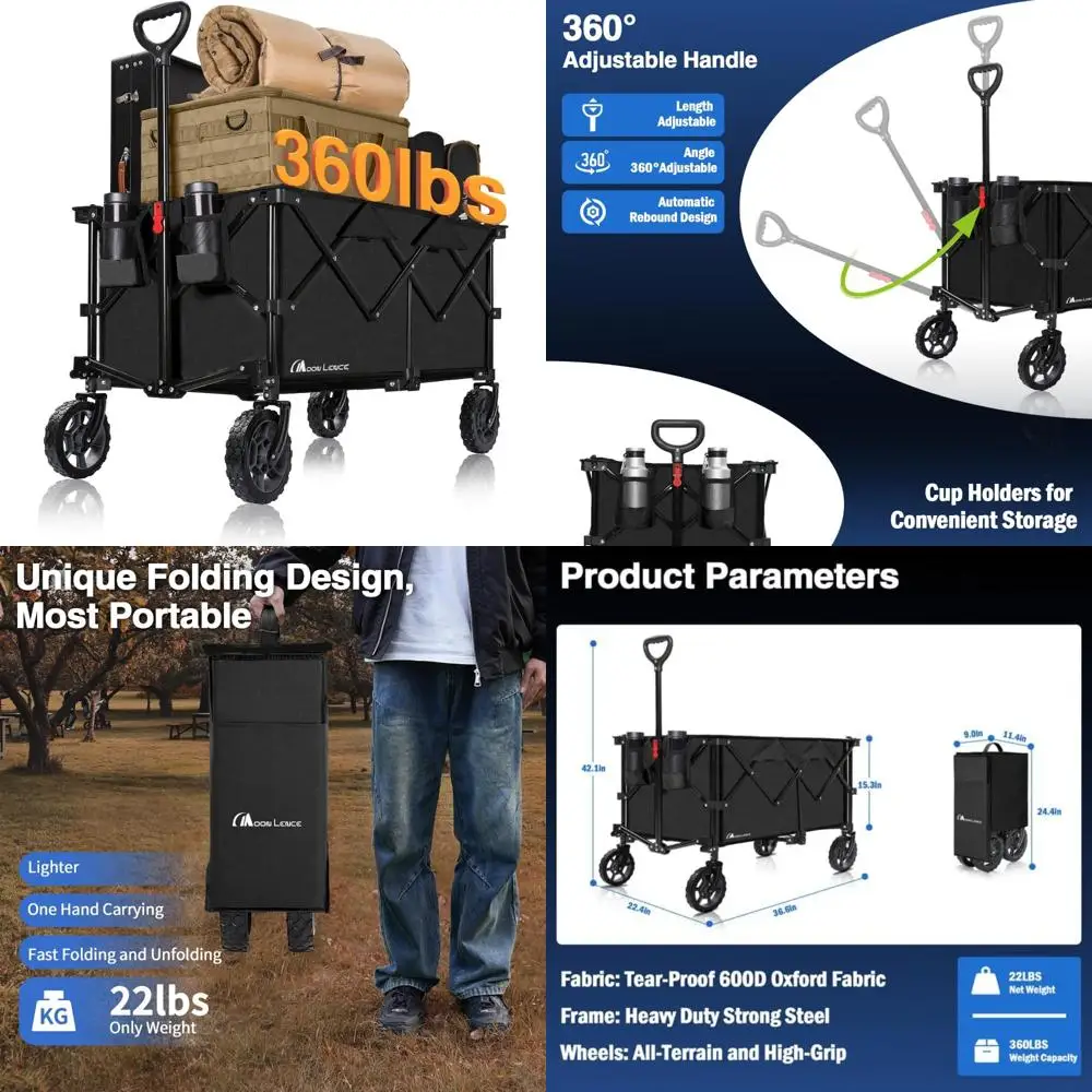 

Heavy-Duty Collapsible Folding Wagon Cart with All-Terrain Wheels for Outdoor Activities and Beach Use, Portable Garden Utility