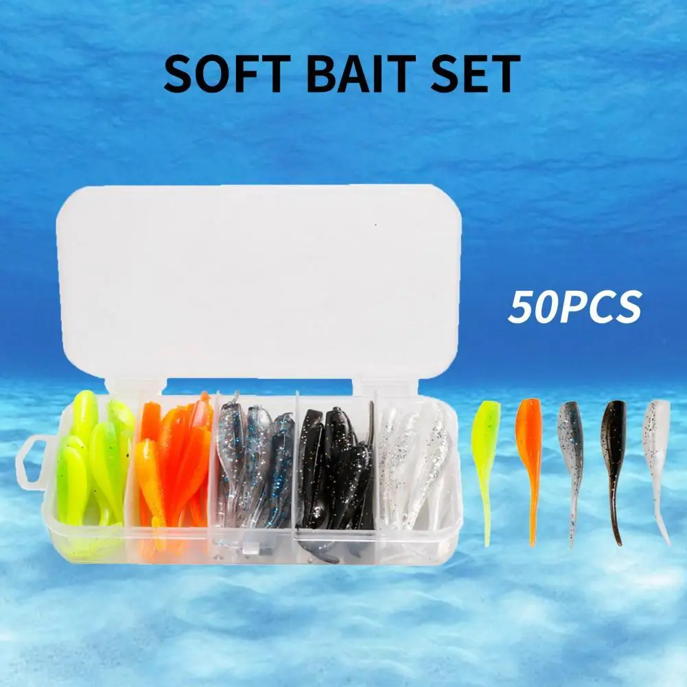 50Pcs/Box Plastic Fishing Lure Vivid Wear-Resistant Needle Tail Soft Lure for Angling