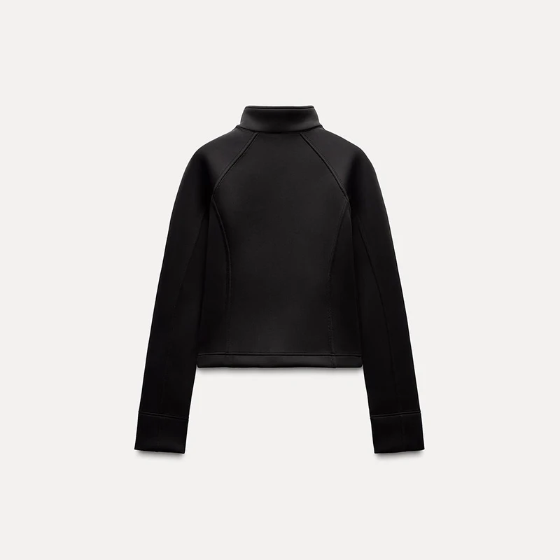 レディースダイビングスーツ生地風長袖ジャケット新作秋冬ストリートスタイルショートアウターポロカラーボタン留め