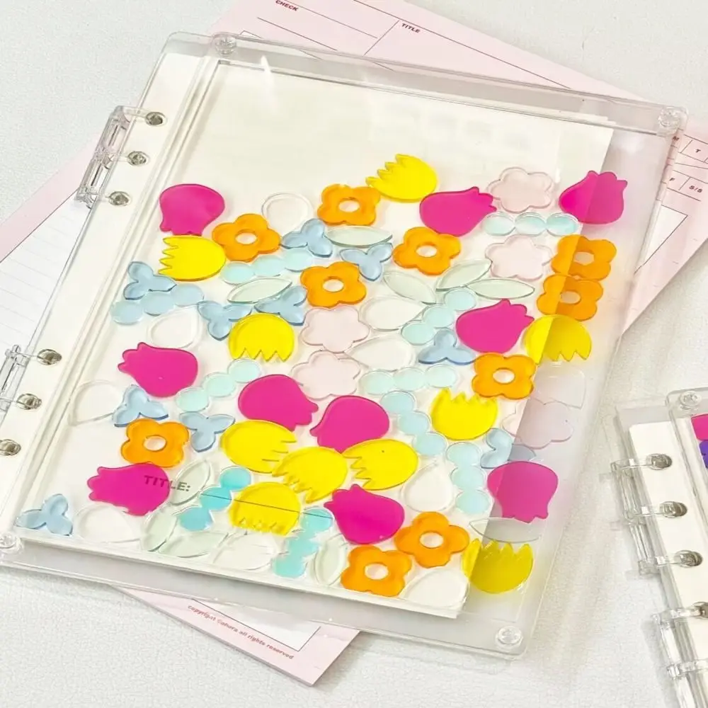 Fashion Flowing Flower/Heart Binder Notebook Color Transparent Cover DIY Loose Leaf Book A5/A7 Acrylic Memo Note School Office