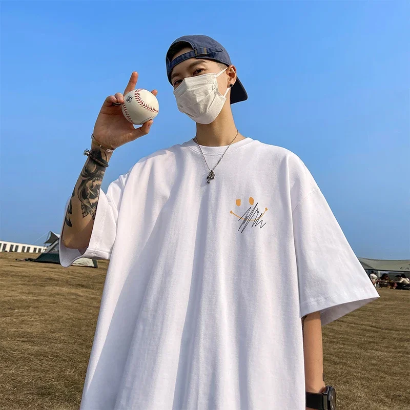 

Мужская футболка большого размера, белая повседневная летняя одежда, хлопковые футболки для мужчин с принтом улыбки, модные мужские футболки 5XL, новая одежда