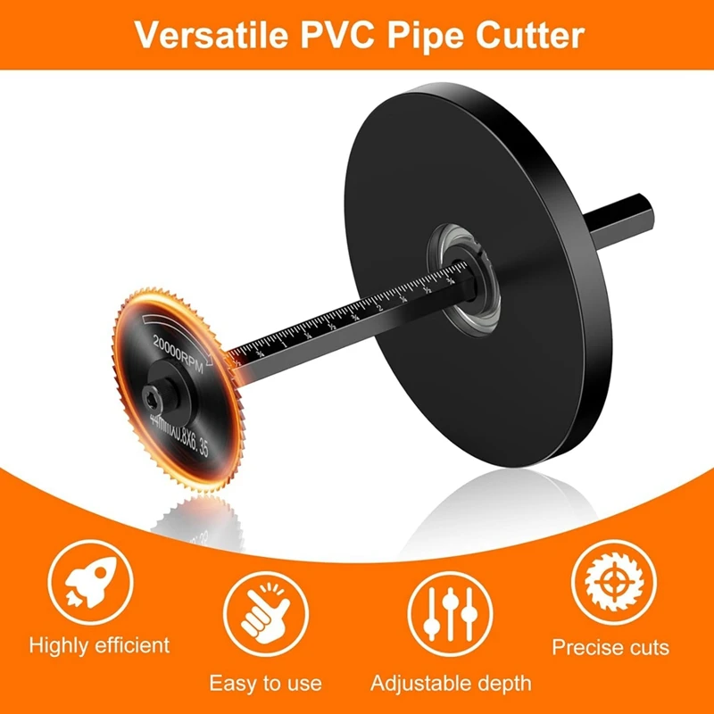 PVC Pipe Inner Pipe Cutter, Scaled Cutting Tool Set - Adjustable Depth Gauge, 6 Black Blades,10.16 Inch Black Hex Handle