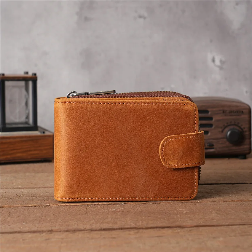 1125 Men's Real Pickup Bag Section Short, First Layer Cowhide Accordion Card Bag with Multiple Card Buttons