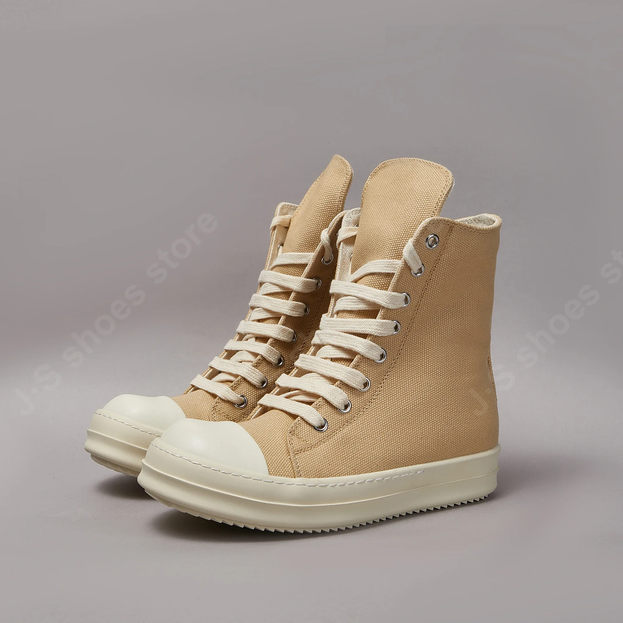 Ricks Apricot Canvas Shoe Men Casual Shoes Women Sneaker High Top Shoe Owens Ankle Boot Luxury Lace Up Zipper Thick Sole Shoes