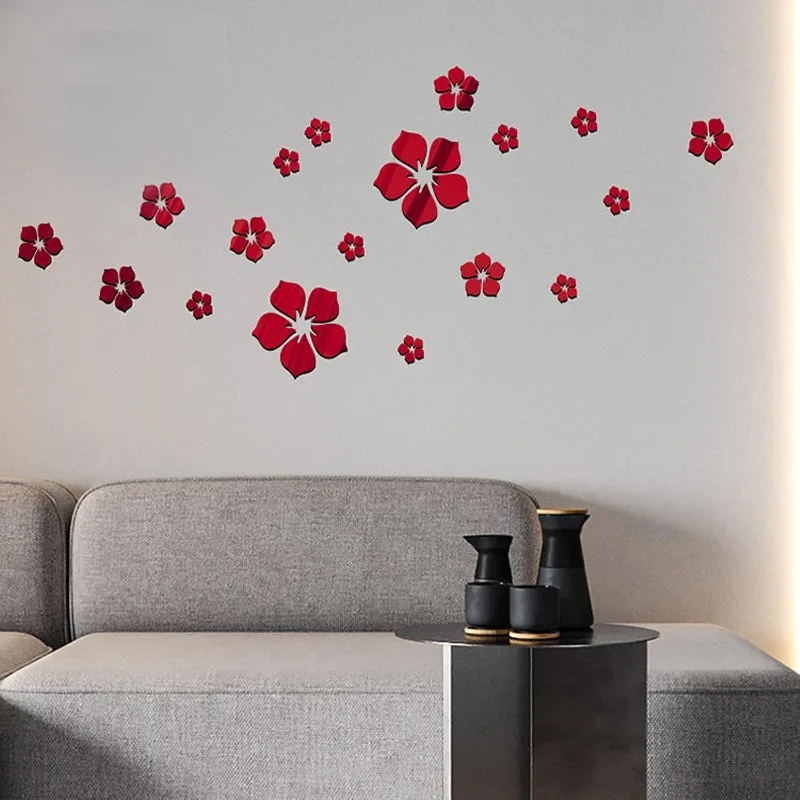 

Mirror Flower Acrylic 3D Wall Decals Self-Adhesive Removable Decor for Living Room Bedroom TV Background DIY Home Art Stickers