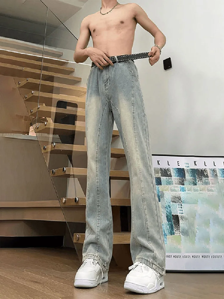 

Мужские джинсы Waed Mud Patchwork: летние, в американском стиле High Street, зауженные, прямые, микро-клеш, с эффектом потертости