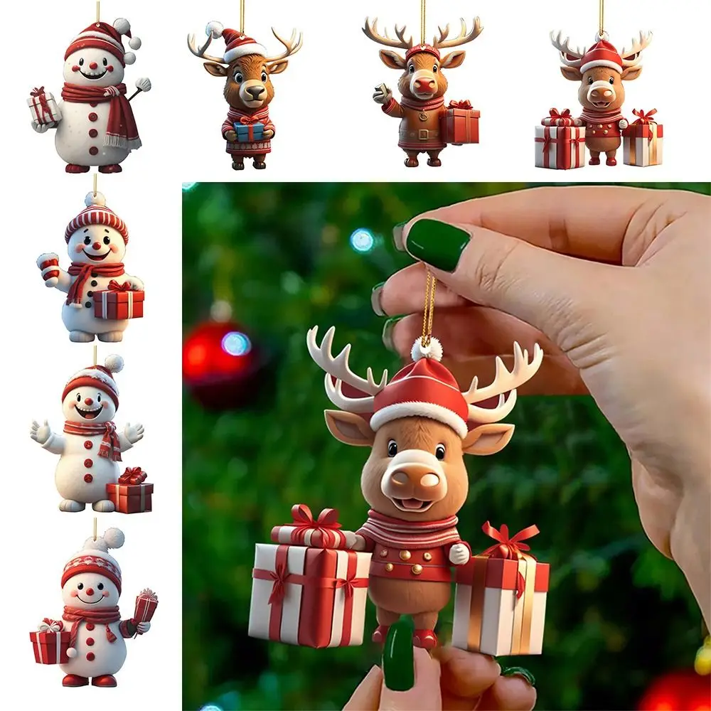 Multicolor Christmas Decorations Cartoon Snowman Deer Delicate Hanging Pendants Car Hangable Embellishment Party Supplies