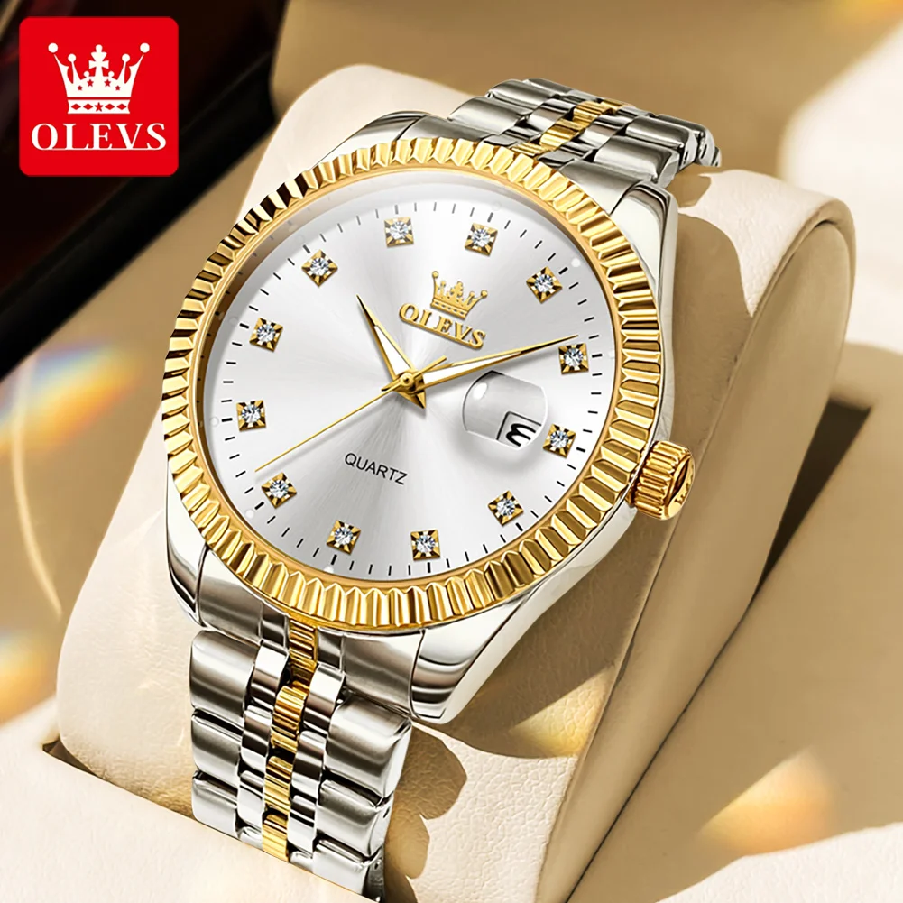 OLEVS Couple Watches for Men Women Stainless Steel Waterpoof Wristwatches Luxury Top Brand Lover\'s Watch His or Hers Watch Set