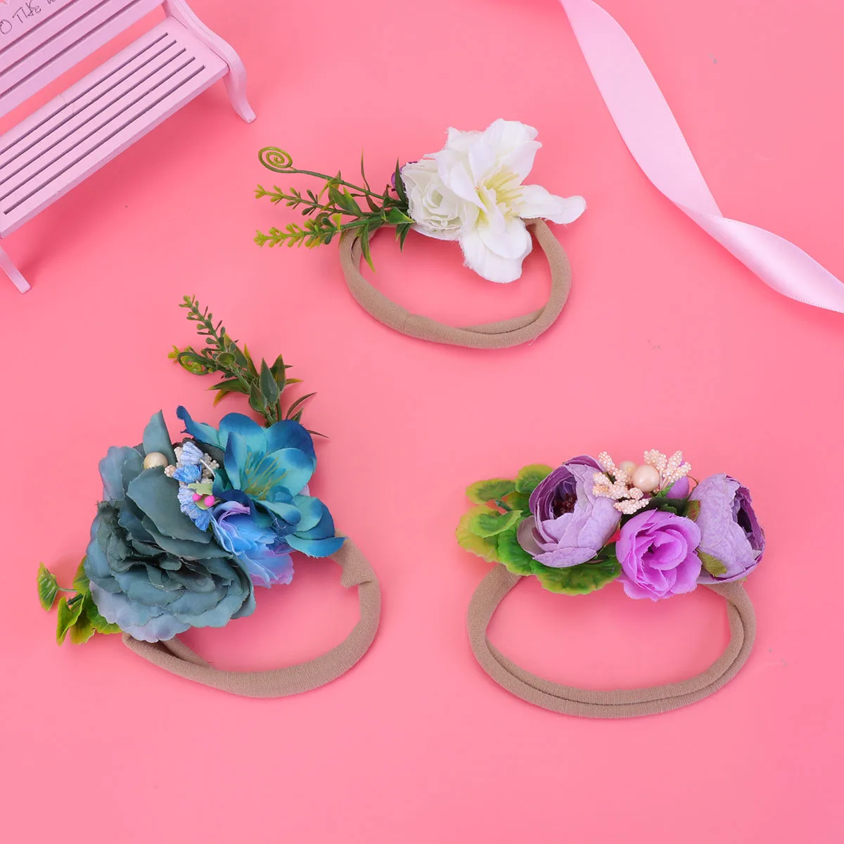 

3pcs Simulated Flower Headband Kids Elastic Hair Band Girls Headdress Costume Wedding Beach Travel Photo Prop Hair Hoop