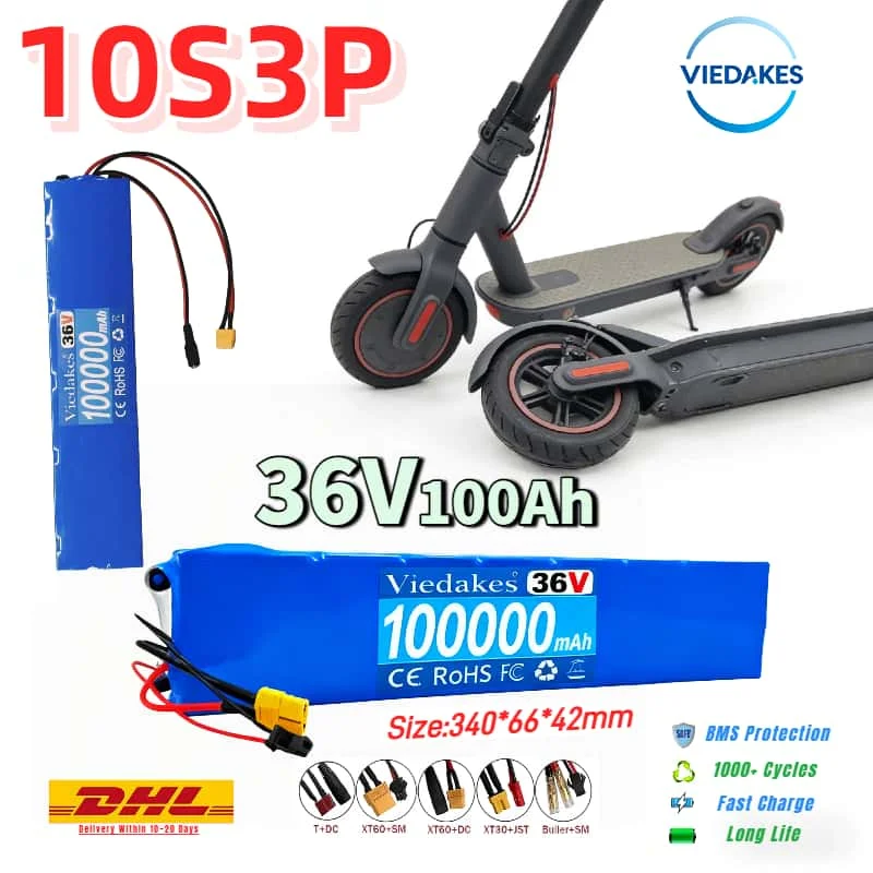 

Popular 10S3P 36V 100Ah 18650 Battery with XT-60+DC/T+DC/XT60+SM/XT30+JST/Buller+SM Port for Xiaomi M365/M365pro E-Scooter