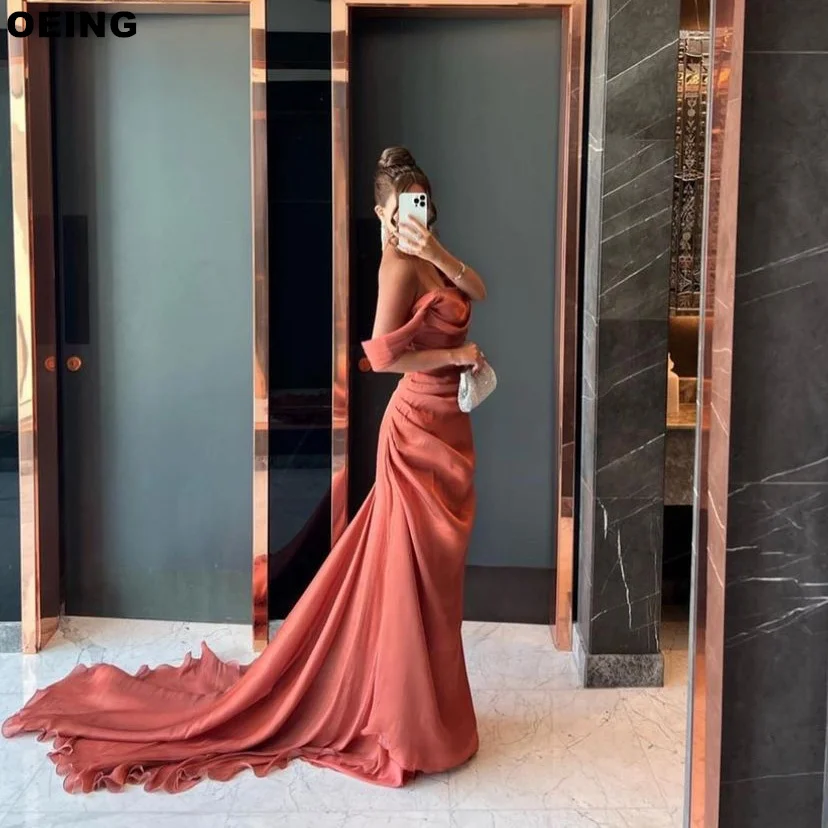 

OEING Orange Mermaid Prom Dress Simple Off the Shoulder Floor Length Evening Dresses Special Occasion Gowns Vestidos De Noche