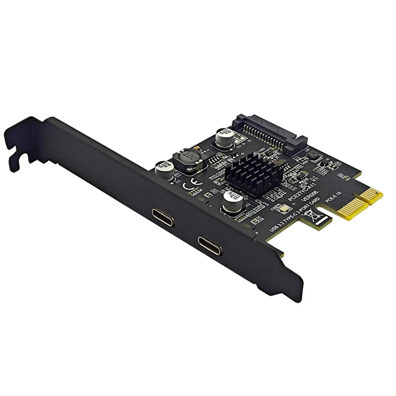 2Port TYPE-C PCIE Card PCI Express 3.0 X1 to Dual USB-C Expansion Card SATA Power USB3.2 Gen2 10Gbps ASM3142 Chip for Desktop PC