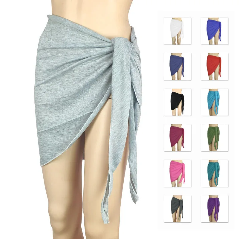 

Summer Solid Bikini Cover Ups Shorts Pareo Wraps Sarong Skirt Swimsuit Beachwear Women Beach Skirts Swimwear Half Wrapped Skirt