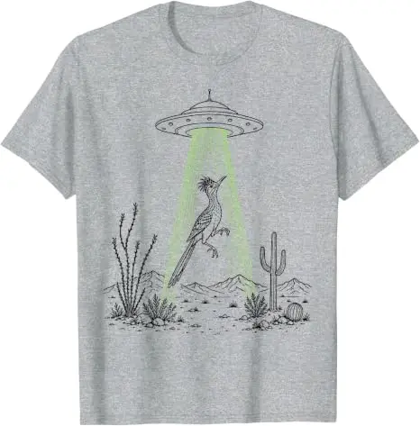 Roadrunner und UFO-Alien-Entführung Wüstenwissenschaft Humor T-Shirt Y2k Lustiges Südwest-Wüsten-Vogel-Kunst-Grafik-Kleidungsstück Neuartiges T-Shirt – Detail 6