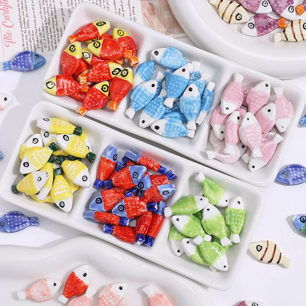 5PCS Hand drawn Colorful fish Ceramic Beads For Jewelry Making Interval Bead Necklace Bracelet Craft DIY Supplie