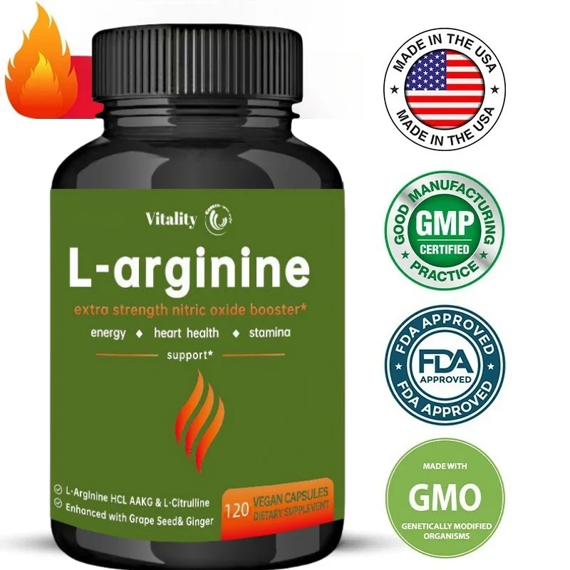 Vitality  L-Arginine Capsules Nitric Oxide Supplement Endurance Performance for Workouts Muscle Growth Mercury for Adult