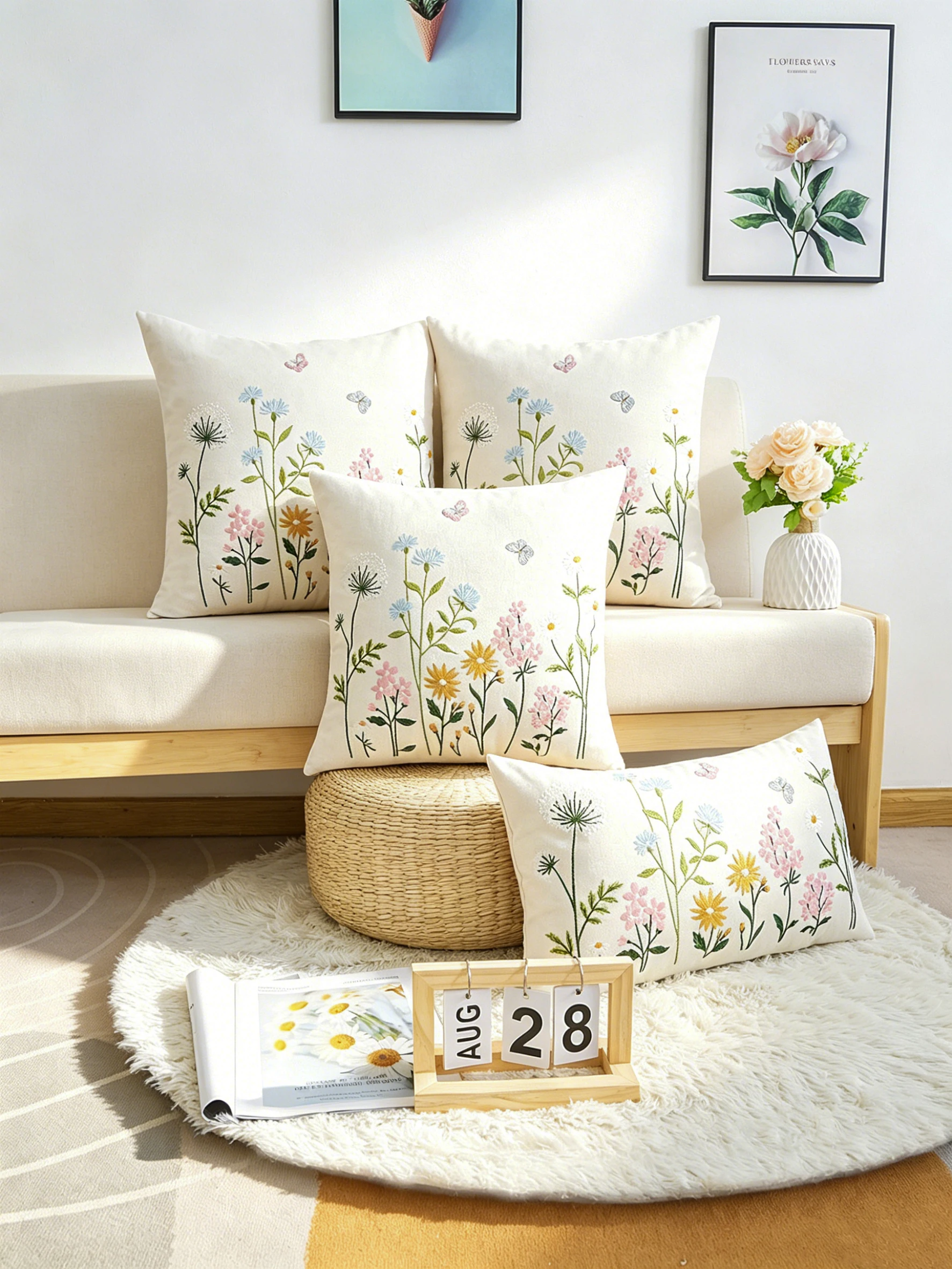 1PC Multi-Color Floral Pattern Embroidery Artwork Home Universal Decorations in Various Sizes No Pillow Insert