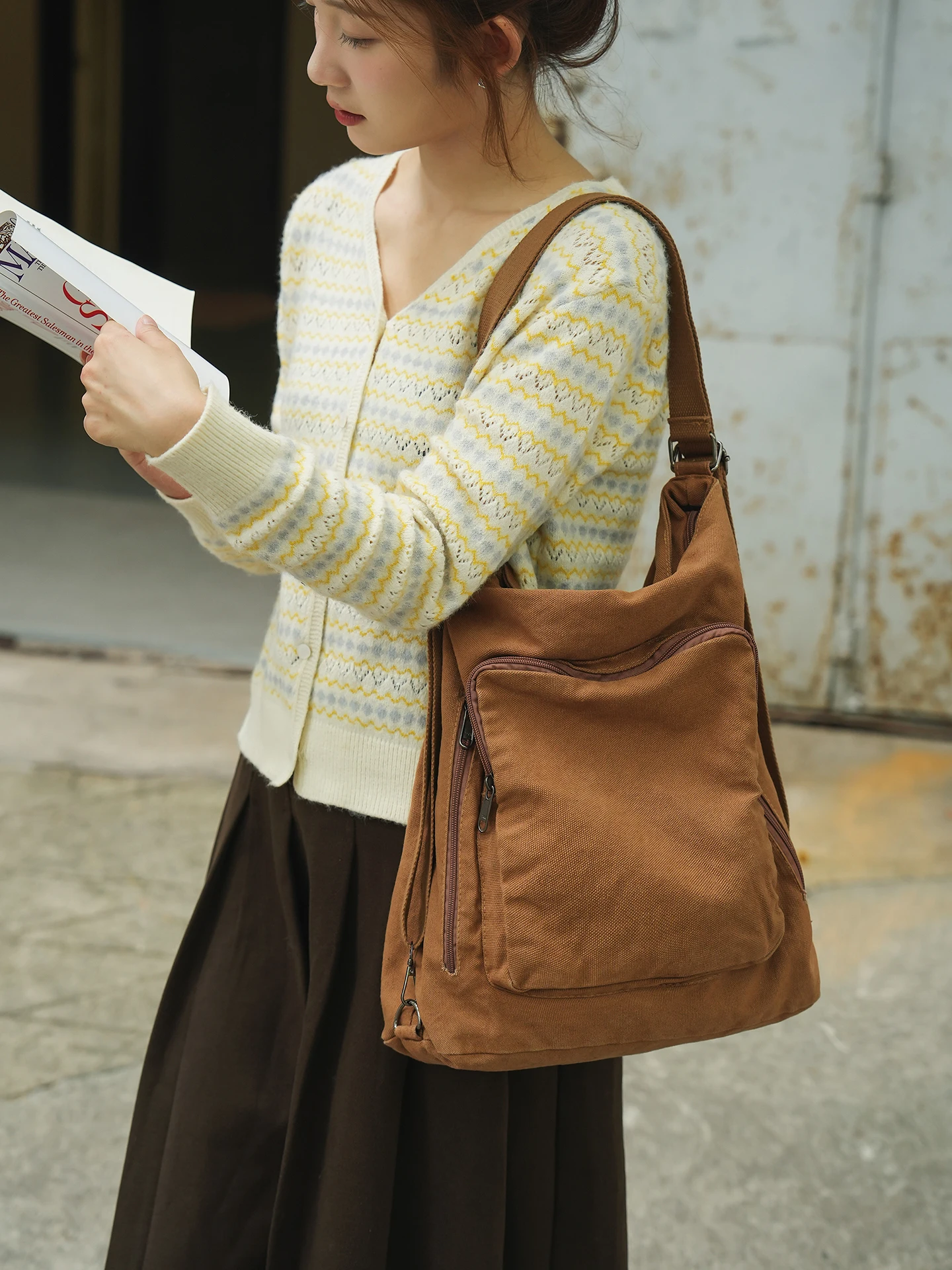 

Retro Canvas Tote Bag Large Capaci Simple Artistic Handbag Single oulder Commuter Bapa Crossbody Bag for Students