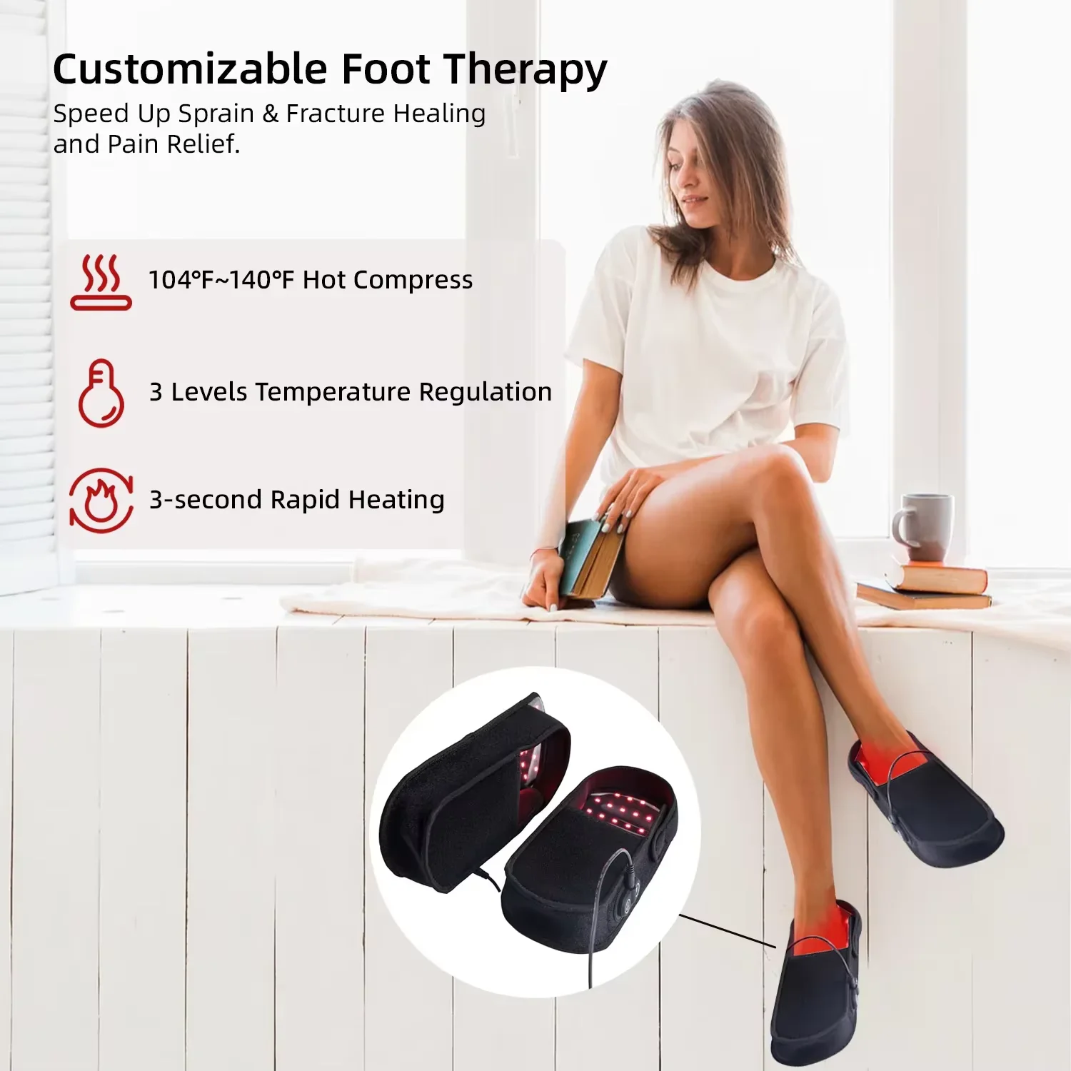660nm 850nm Red Light Therapy Boots 2PCS Infrared LED Foot Massager Slippers Plantar Fasciitis Physiotherapy - view 6