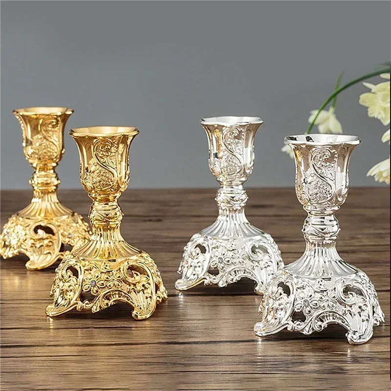 2pcs Retro Candlestick Gold Silver Candle Holder Wedding Centerpieces Candle Holders Banquet Dinning Table Decorations Ornaments