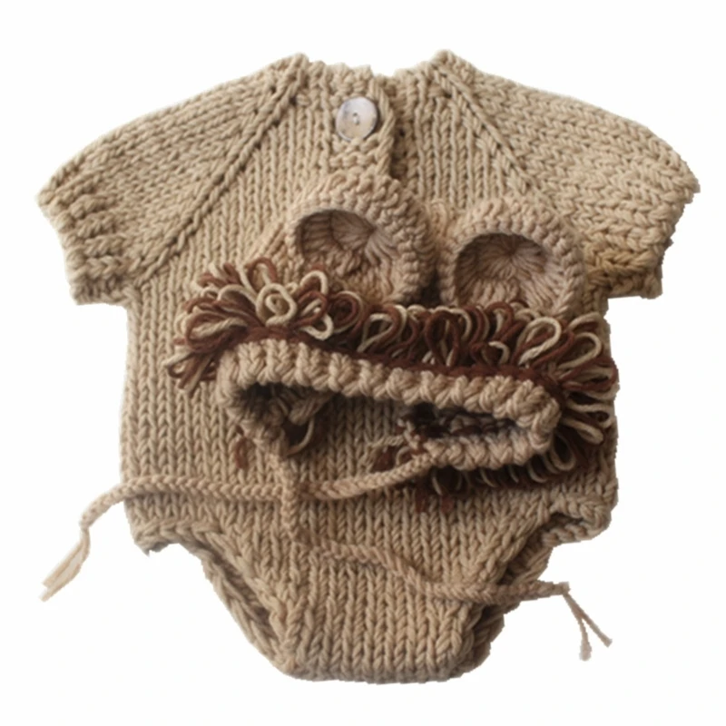 Newborn Photography Props 2pcs/set Boy Girl Costume Set Lion Animal Crochet Knit Handmade Jumpsuits Hat Baby Lion Suit