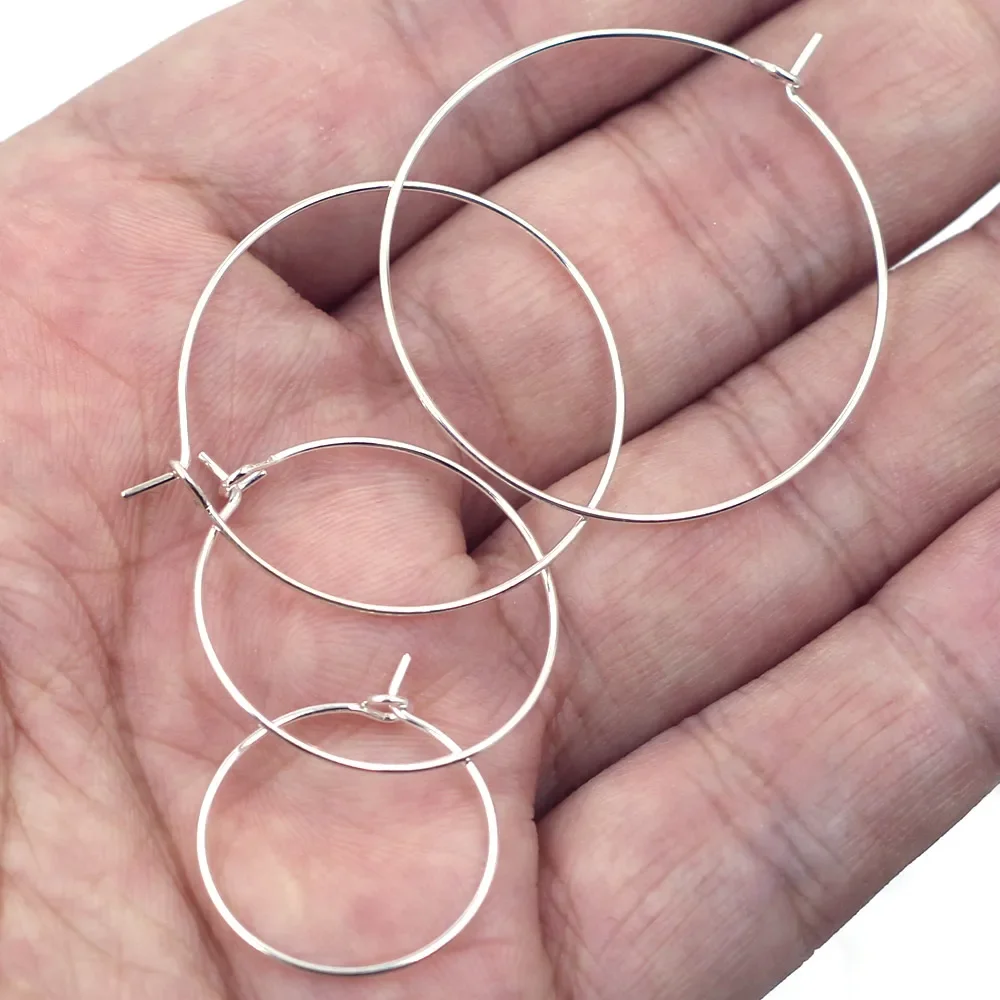 50 pçs anéis de rotulagem de vidro de vinho aros brincos orelha círculo fio liga redonda banhado a prata jóias diy encontrar encantos 20mm-35mm