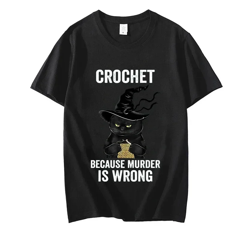 Casual T Shirt Harajuku Fashion Top Tees Crochet Because Murder Is Wrong Print T-shirts for Women Black Cat Clothes Short Sleeve