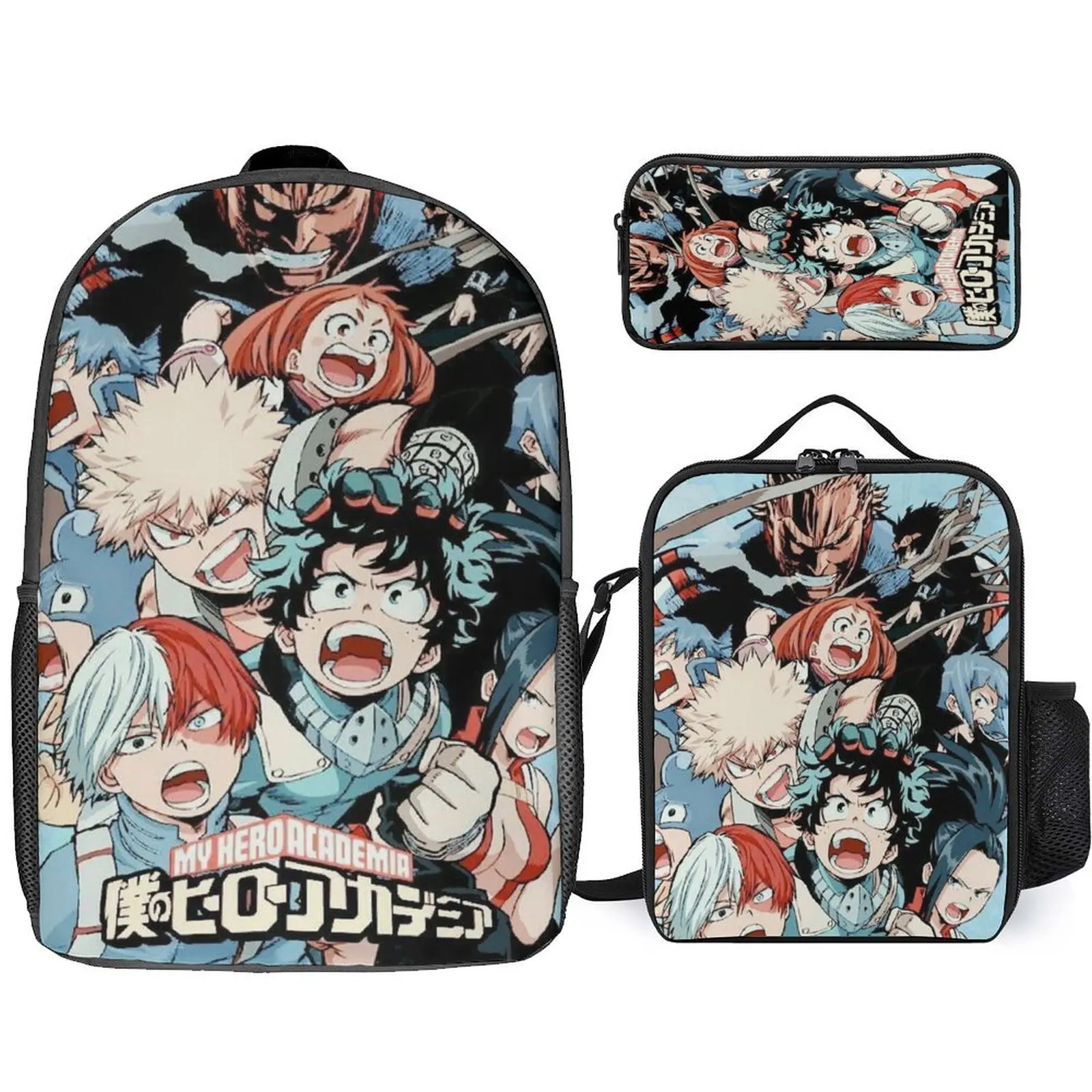 

Fighting Animation Hero Academic 3d Printing School Bag Pattern Custom School Bag 3-Piece Pattern Backpack Meal Bag Pen Bag