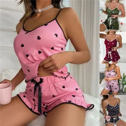 Sexy Floral zestaw piżamy damska 2 sztuk piżamy piżamy satyna jedwabna Cami Top i szorty piżamy letnia piżama zestaw dla kobiet