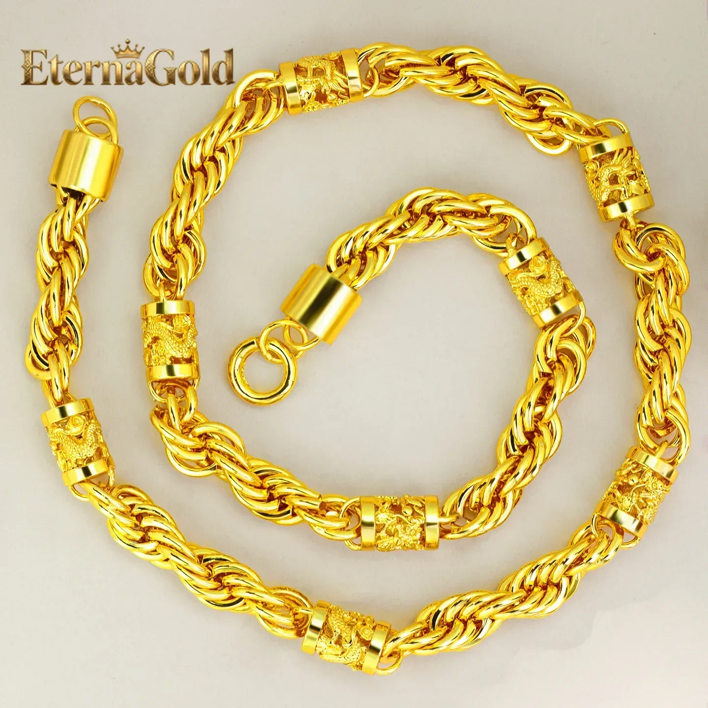 

EternaGold 9999 24K, колье из настоящего золота 9999 пробы, 10 мм, с полым узором в виде дракона, мужское, модное и эффектное, для подготовки к свадьбе