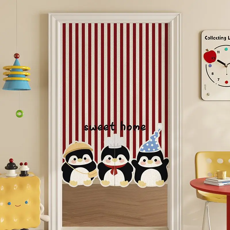 VIKAMA Japanese Cute Penguin Print Noren Doorway Curtain Room Divider Privacy Tapestry for Kids Bedroom Entryway Home Decor