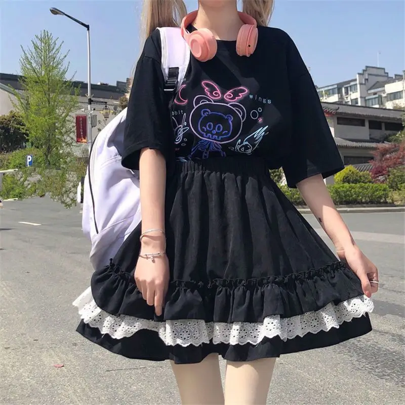 

2000s E-girls Harajuku Gothic Vintage Sweet Casual Japanese Kawaii Short Black Skirts Women Pleated Korean Style Faldas Mujer