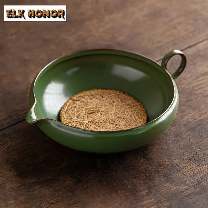Retro Emerald Green Boat Pot Bearing Holder Teapots Heat Insulation Pad Water Storage Dry Soaking Table Tea Tray Base Tea Items