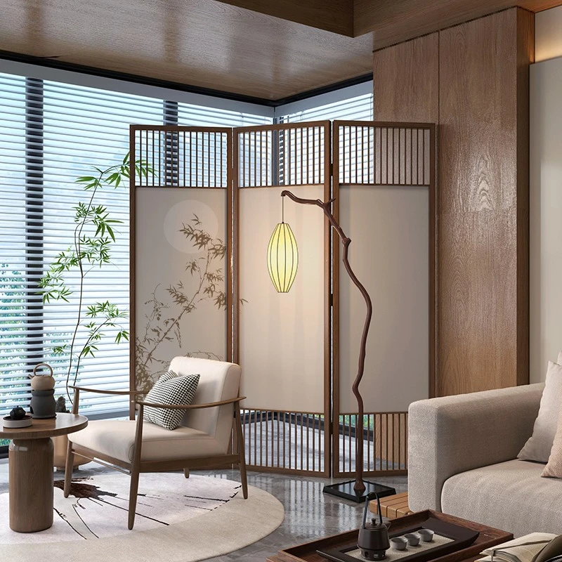 

New Chinese Zen bamboo folding partition living room entrance decoration study sofa solid wood movable folding