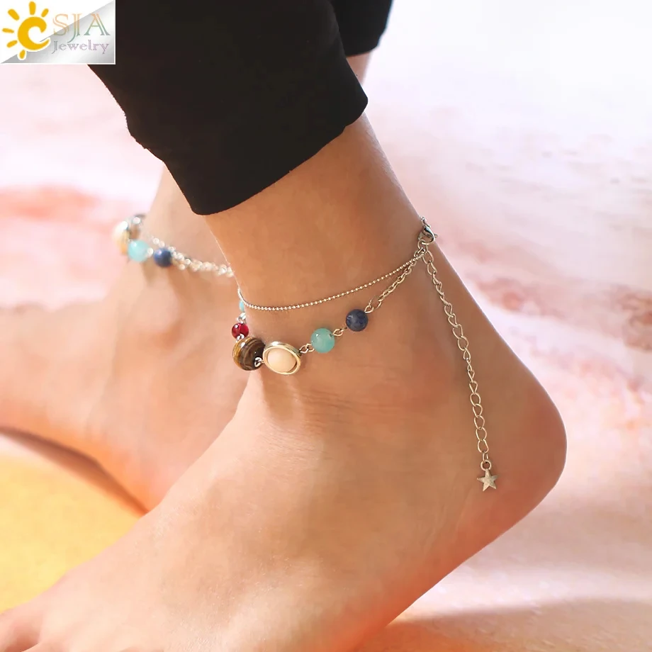 Galaxy Necklace for Man Universe Eight Planets Bead Stainless Steel Chain Natural Stone Solar System Long Necklaces Jewelry S239