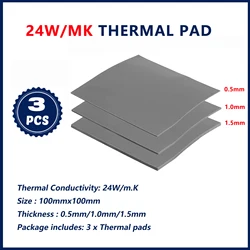 【3PCS】24W/MK Thermal Pad 100x100x0.5/1.0/1.5mm GPU CPU Cooler Heatsink Cooling Conductive Silicone Pad for Laptop Heatsink Pad