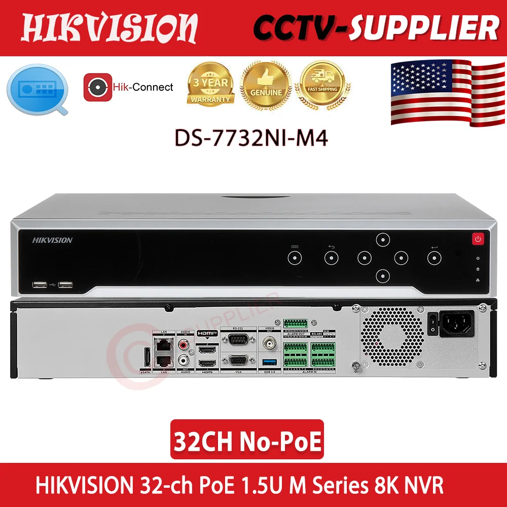

Hikvision 8K NVR DS-7732NI-M4 32Channels M-Series 4-Bay 1.5U 4HDD NO-PoE NVR 400 Mbps/320 Mbps Network Video Recorder