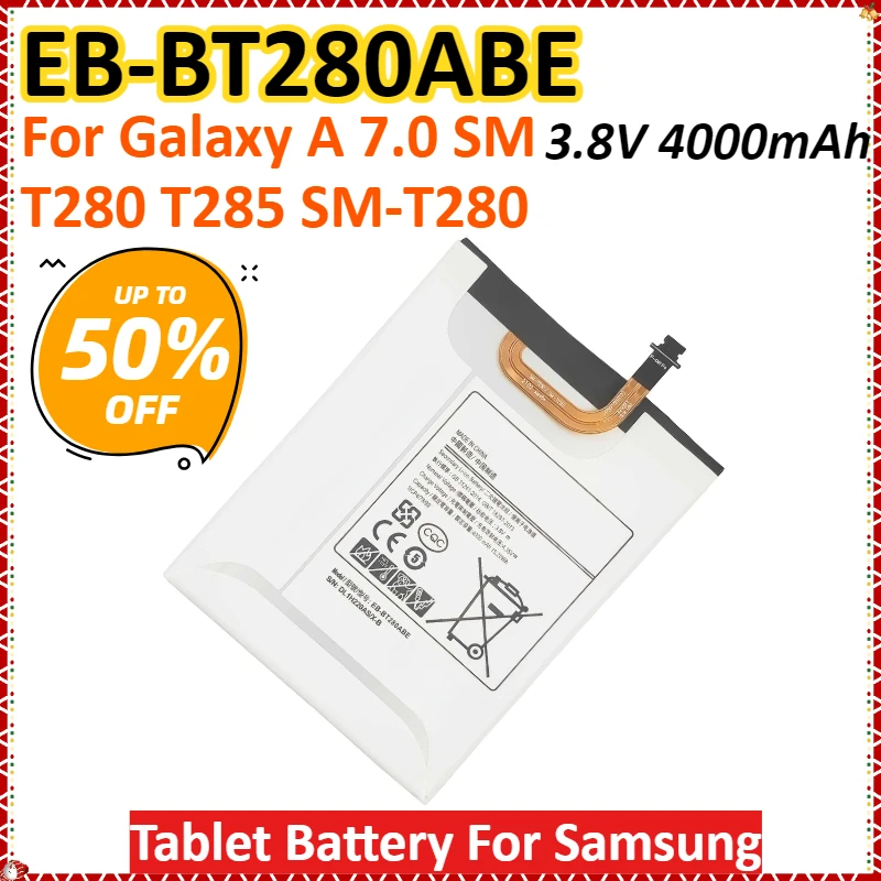 

Новый аккумулятор для планшета EB-BT280ABE 3,8 В, 4000 мАч, 15,2 Втч для Samsung Galaxy Tab A 7,0 SM T280 T285 SM-T280, перезаряжаемая батарея