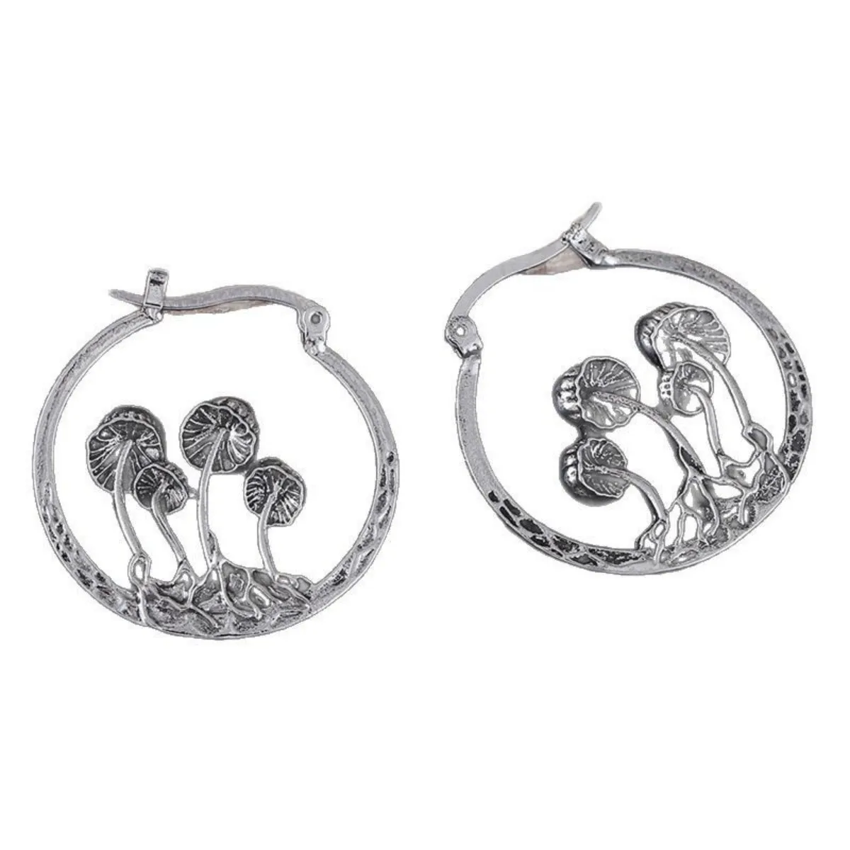 Retro Mushroom Shaped Hollow Ring Earrings For Women Men Personalized Silver Color Metal Party Daily Jewelry image 6